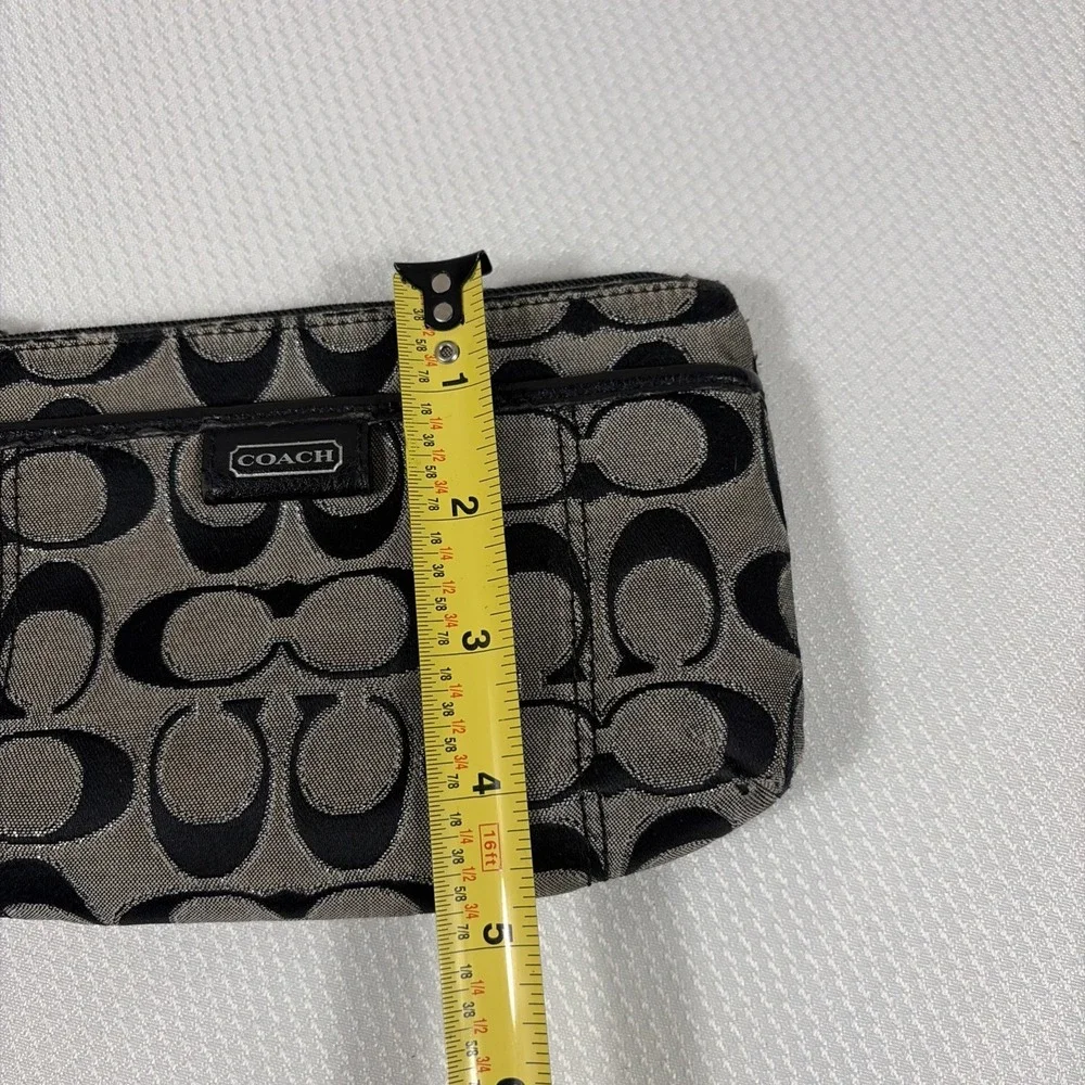 COACH ICONIC CANVAS GLITTER ZIPPY SLIM SMALL WRISTLET WALLET BLACK/GREY